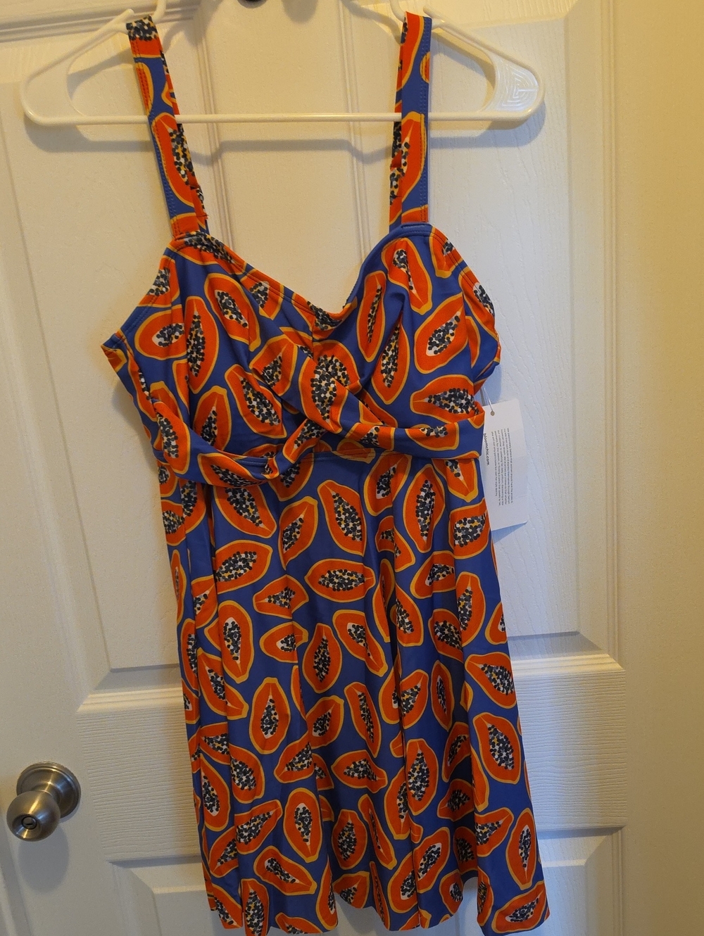 Papaya Print Crossover Cami Swim Dress